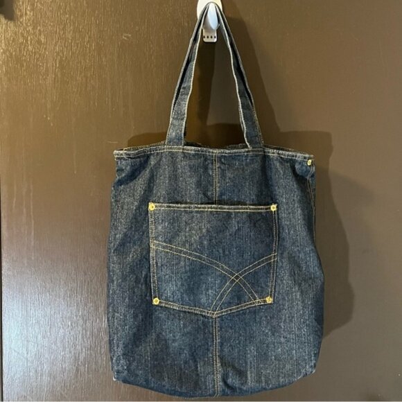 Handmade Denim Bag Dark Wash Shoulder Bag Pockets 5.5 by 15 by 13 inches - Picture 1 of 4